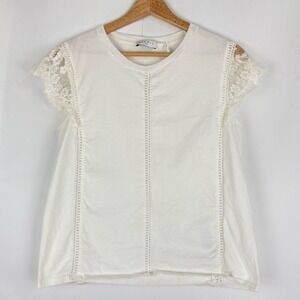 Sandro Paris White Lace Sleeve T Shirt Top Womens Size Small